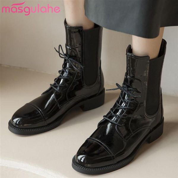 boots masgulahe 2021 winter women ankle autumn shoes lace up black genuine leather fashion female