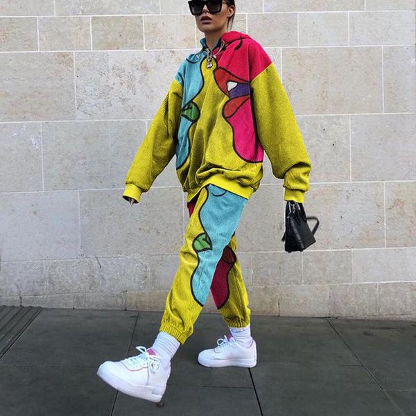 corduroy abstract face print two piece set vintage plus size loose casual pullover long sleeve trousers outfits spring fall 2021 women', White
corduroy abstract face print two piece set vintage plus size loose casual pullover long sleeve trousers outfits spring fall 2021 women', White