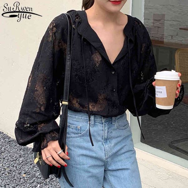 women shirts fashion carved lantern long sleeve spring autumn loose blouse cardigan clothes black lace shirt 10202 210521, White
women shirts fashion carved lantern long sleeve spring autumn loose blouse cardigan clothes black lace shirt 10202 210521, White