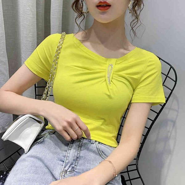 women's t-shirt summer v-neck solid t-shirt women cotton korean clothes slim short sleeve shirt camiseta mujer tees t01902 two9, White
women's t-shirt summer v-neck solid t-shirt women cotton korean clothes slim short sleeve shirt camiseta mujer tees t01902 two9, White