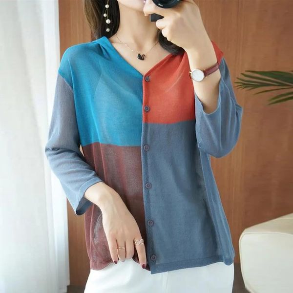 women's jackets fashion patchwork hooded sunscreen cardigan for women summer 3/4 sleeves thin knitted coat contrast color knitwear jack, Black;brown
women's jackets fashion patchwork hooded sunscreen cardigan for women summer 3/4 sleeves thin knitted coat contrast color knitwear jack, Black;brown
