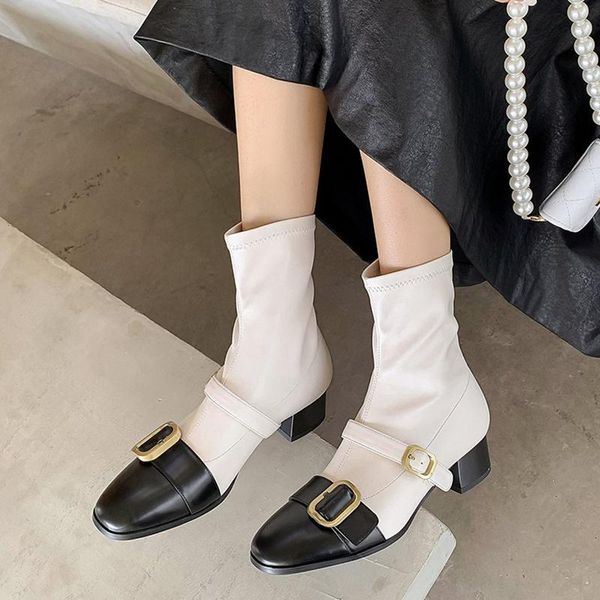 boots buckle decoration genuine leather women ankle mix color thick heels stretch shoes slip-on ladies autumn, Black
boots buckle decoration genuine leather women ankle mix color thick heels stretch shoes slip-on ladies autumn, Black