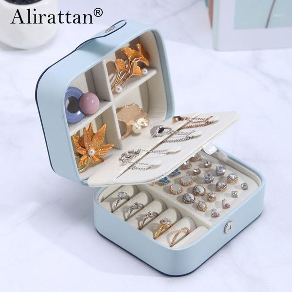 latest double-sided jewelry box portable storage leather earrings ring necklace cosmetic bags & cases1