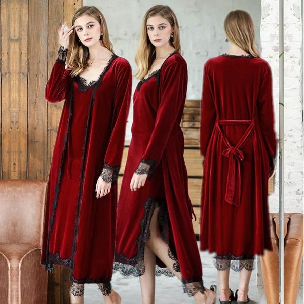 women's sleepwear high-quality ladies luxury homewear velvet nightgown autumn winter long-sleeved sleepdress stitching lace warm, Black;red
women's sleepwear high-quality ladies luxury homewear velvet nightgown autumn winter long-sleeved sleepdress stitching lace warm, Black;red