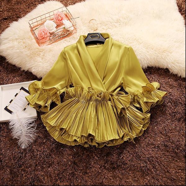 spring and autumn deep v women shirt neck ruffles lace up stain womens three quarter sleeve shirts blouses, White
spring and autumn deep v women shirt neck ruffles lace up stain womens three quarter sleeve shirts blouses, White