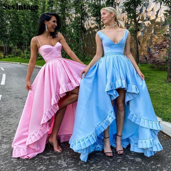 party dresses sevintage pink high low satin prom dress long straps ruffled a line formal evening for women plus size gowns, White;black
party dresses sevintage pink high low satin prom dress long straps ruffled a line formal evening for women plus size gowns, White;black