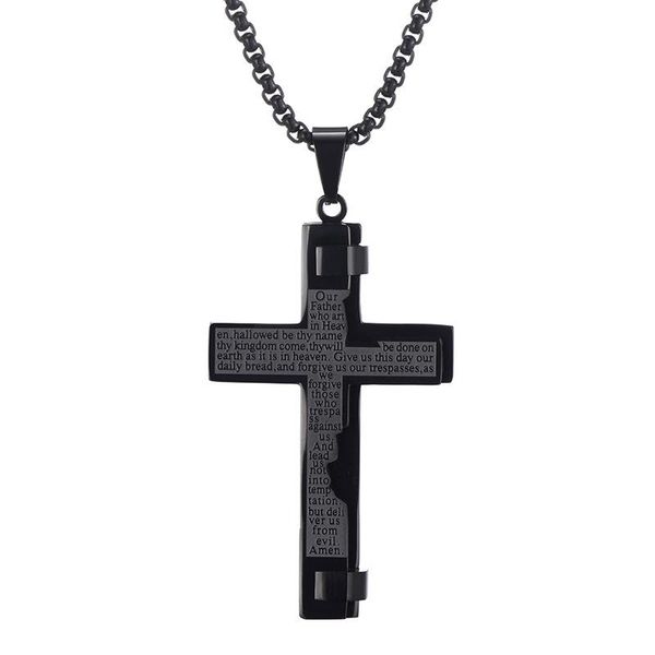 stainless steel bible cross pendant necklace jesus christian religilous choker long black chain jewelry gift for men necklaces, Silver
stainless steel bible cross pendant necklace jesus christian religilous choker long black chain jewelry gift for men necklaces, Silver
