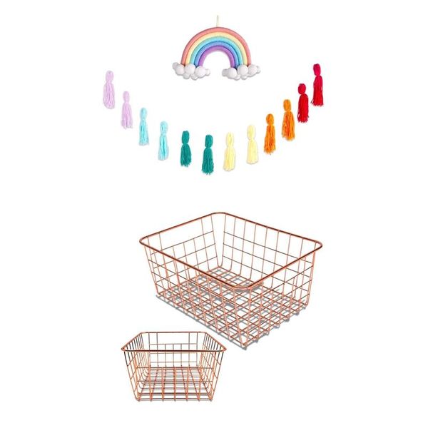 decorative objects & figurines rose gold 2 pack wire basket set with colorful tassel garland banner macrame rainbow wall hanging boho
decorative objects & figurines rose gold 2 pack wire basket set with colorful tassel garland banner macrame rainbow wall hanging boho