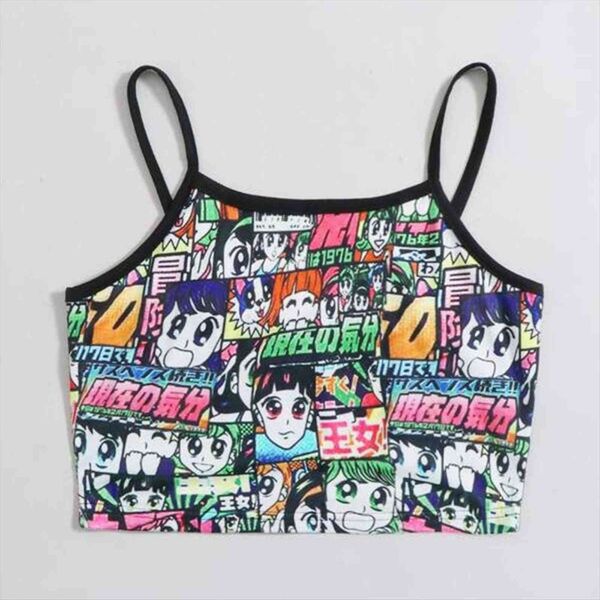 anime print crop summer women camis spaghetti strap fashion streetwear club party tank blusas, White
anime print crop summer women camis spaghetti strap fashion streetwear club party tank blusas, White