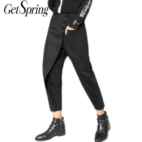 getspring women pant patchwork irregular high waist harem pants asymmetry vintage all match ankle-length black 210601, Black;white
getspring women pant patchwork irregular high waist harem pants asymmetry vintage all match ankle-length black 210601, Black;white
