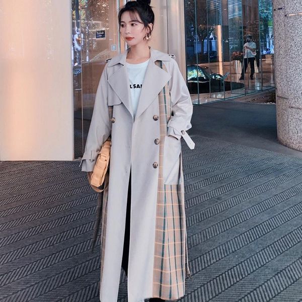 women's trench coats contrast stitching long windbreaker british style over knee temperament fashion coat lapel for women, Tan;black
women's trench coats contrast stitching long windbreaker british style over knee temperament fashion coat lapel for women, Tan;black