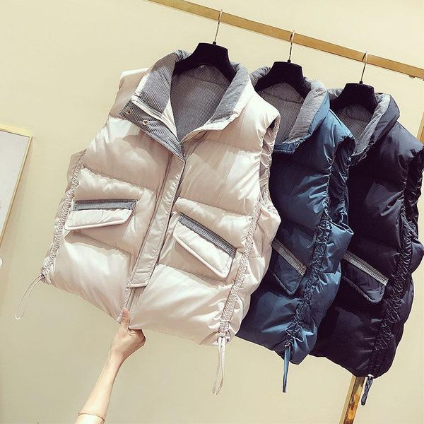 women's vests 2021 winter warm vest jacket female stand collar spring sleeveless short cotton padded ladies waistcoat coats h1153, Black;white
women's vests 2021 winter warm vest jacket female stand collar spring sleeveless short cotton padded ladies waistcoat coats h1153, Black;white
