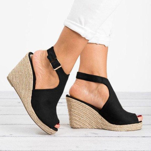 sandals women's fashion solid wedges casual buckle strap roman shoes pu peep toe high-heeled women sandalias, Black
sandals women's fashion solid wedges casual buckle strap roman shoes pu peep toe high-heeled women sandalias, Black