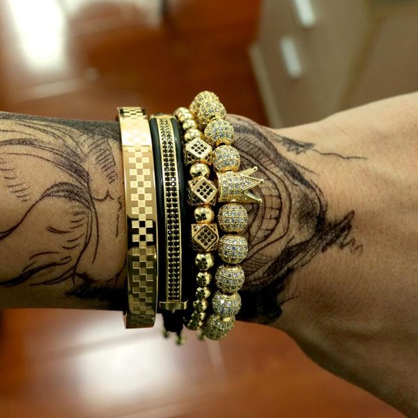 4pcs/set gold bracelet men crown pave cz zircon stainless steel beads braided braiding luxury jewelry dropship bangle, Black
4pcs/set gold bracelet men crown pave cz zircon stainless steel beads braided braiding luxury jewelry dropship bangle, Black