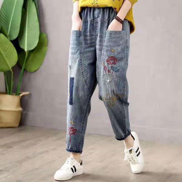 women's jeans arrival arts style 2021 spring summer women elastic waist cotton denim harem pants vintage embroidery loose v342, Blue
women's jeans arrival arts style 2021 spring summer women elastic waist cotton denim harem pants vintage embroidery loose v342, Blue