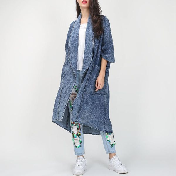 women's trench coats 2021 fashion style loose lapel five-point sleeves irregular hem long denim windbreaker jacket women clothes, Tan;black
women's trench coats 2021 fashion style loose lapel five-point sleeves irregular hem long denim windbreaker jacket women clothes, Tan;black