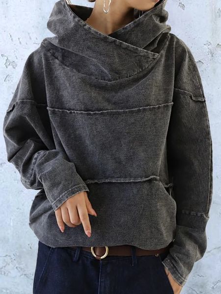 women's hoodies & sweatshirts 2021fashionable autumn tooling splicing casual loose wash denim solid color simple long sleeve f, Black
women's hoodies & sweatshirts 2021fashionable autumn tooling splicing casual loose wash denim solid color simple long sleeve f, Black