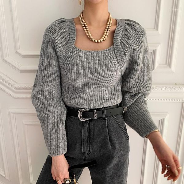 solid color long sleeve pullover knitting sweater 2021 winter women gentle casual square collar loose soft women's sweaters, White;black
solid color long sleeve pullover knitting sweater 2021 winter women gentle casual square collar loose soft women's sweaters, White;black