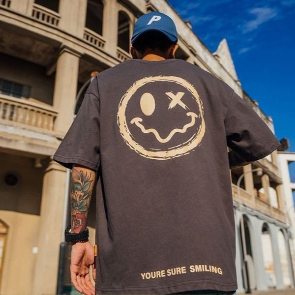 2021 summer cartoon hip hop new smiling face short sleeve korean loose trend couple funny top, Black
2021 summer cartoon hip hop new smiling face short sleeve korean loose trend couple funny top, Black