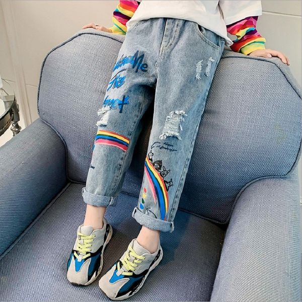autumn rainbow print kids jeans girls spring letter hole jeans for girls childrens clothing kids jeans 4-14 ages, Blue
autumn rainbow print kids jeans girls spring letter hole jeans for girls childrens clothing kids jeans 4-14 ages, Blue