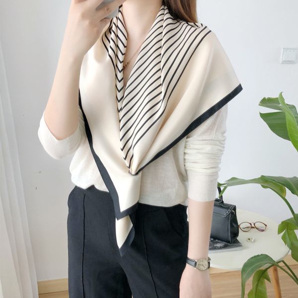 simple striped silk scarf women's spring and autumn versatile decorative square with hole imitation, Blue;gray
simple striped silk scarf women's spring and autumn versatile decorative square with hole imitation, Blue;gray