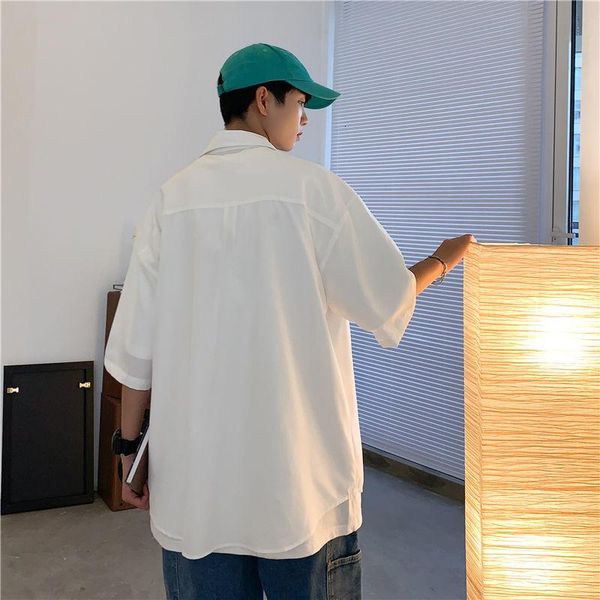 men's casual shirts summer short-sleeved shirt fashion light green black white men korean loose pocket mens dress, White;black
men's casual shirts summer short-sleeved shirt fashion light green black white men korean loose pocket mens dress, White;black