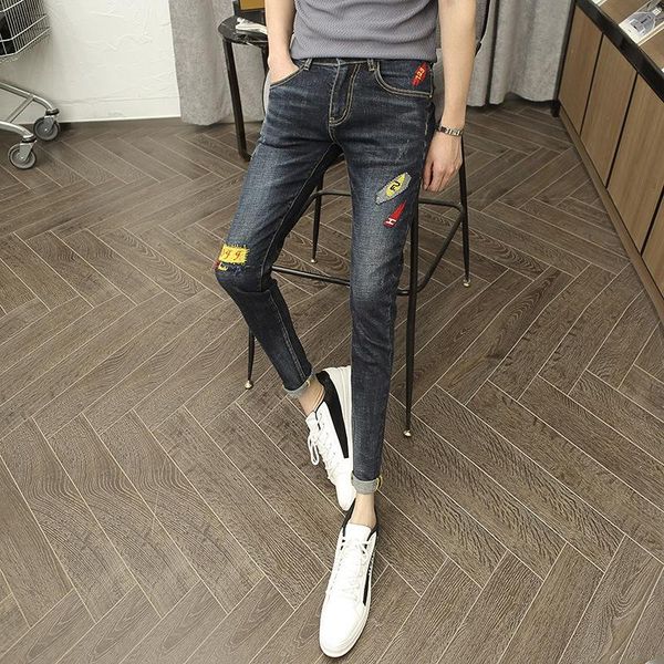 men's jeans autumn and winter 2021 embroidery youth casual trendy slim fit simple men small feet long pencil pants, Blue
men's jeans autumn and winter 2021 embroidery youth casual trendy slim fit simple men small feet long pencil pants, Blue