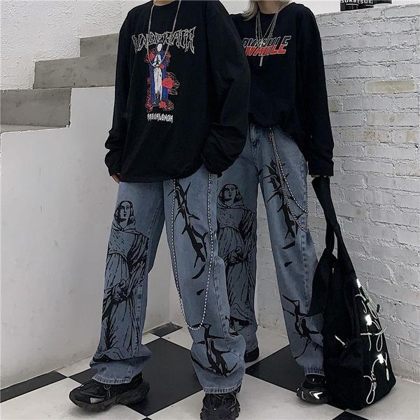 women's jeans harajuku women pants streetwear printed hippie denim pant korean wide leg vintage loose trousers woman, Blue
women's jeans harajuku women pants streetwear printed hippie denim pant korean wide leg vintage loose trousers woman, Blue