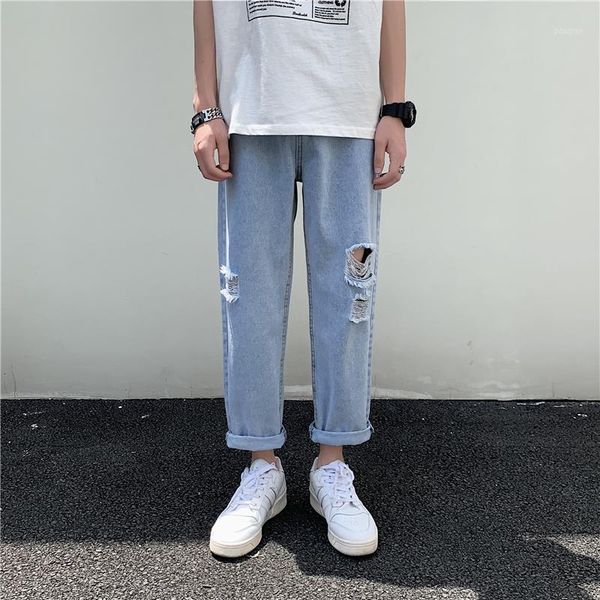 summer jeans with holes, jeans, korean fashion, versatile capris, loose casual, ruffian and handsome straight pants men's, Blue
summer jeans with holes, jeans, korean fashion, versatile capris, loose casual, ruffian and handsome straight pants men's, Blue
