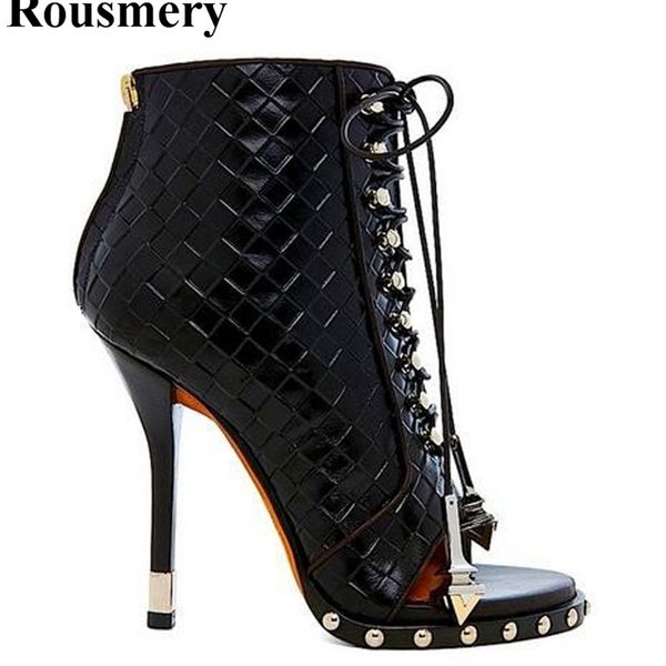 design open toe pattern leather lace-up ankle high heel boots women spike short gladiator boots dress shoes 211103, Black
design open toe pattern leather lace-up ankle high heel boots women spike short gladiator boots dress shoes 211103, Black