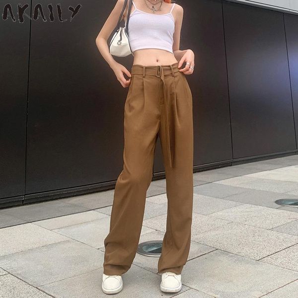 women's pants & capris akaily 2021 summer streetwear brown basic long women high waist lace up straight trousers female solid casual ca, Black;white
women's pants & capris akaily 2021 summer streetwear brown basic long women high waist lace up straight trousers female solid casual ca, Black;white