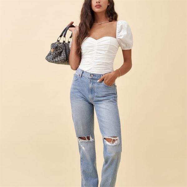 summer women's casual solid color square collar short-sleeved pleated slim-fit shirt 210430, White
summer women's casual solid color square collar short-sleeved pleated slim-fit shirt 210430, White