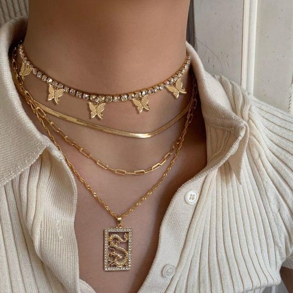fashion crystal dragon pendant necklace for women multilayer metal butterfly snake chain clavicle punk jewelry gift chains, Silver
fashion crystal dragon pendant necklace for women multilayer metal butterfly snake chain clavicle punk jewelry gift chains, Silver