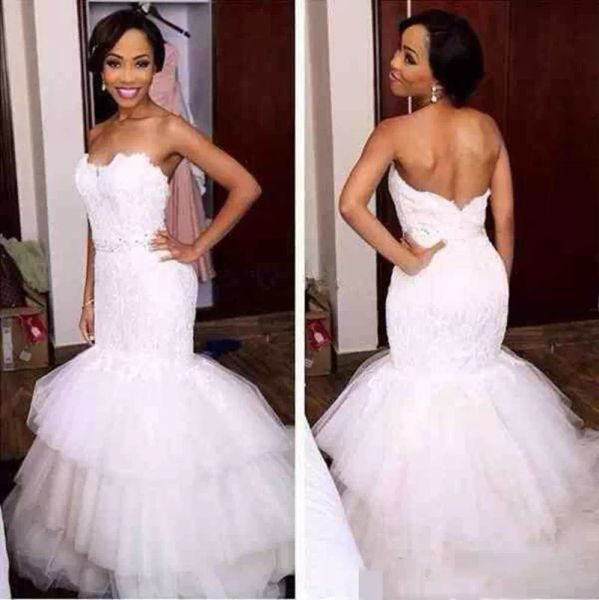 2022 mermaid wedding dresses bridal gown strapless lace applique sweep train country tiered tulle skirt vestidos de novia custom made plus s, White
2022 mermaid wedding dresses bridal gown strapless lace applique sweep train country tiered tulle skirt vestidos de novia custom made plus s, White