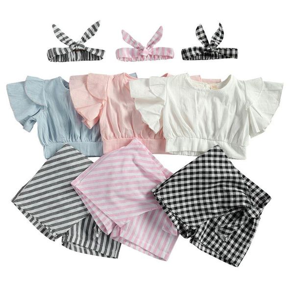 clothing sets summer infant baby girls clothes 3pcs ruffle flying sleeve t shirts +striped/plaid shorts+headband 1-5y, White
clothing sets summer infant baby girls clothes 3pcs ruffle flying sleeve t shirts +striped/plaid shorts+headband 1-5y, White