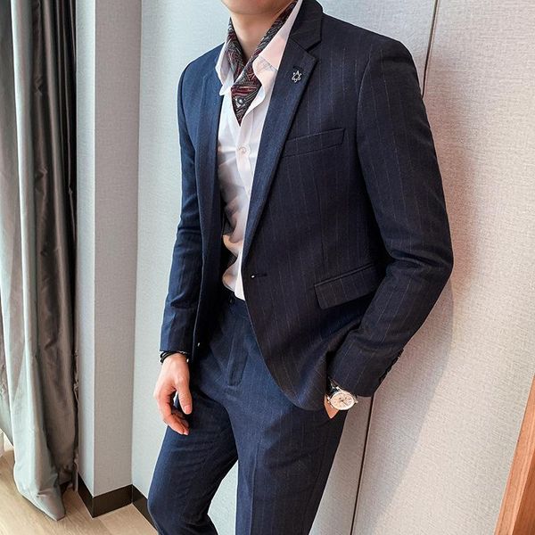 autumn men's suit bridegroom dress korean striped two piece set suits & blazers, White;black
autumn men's suit bridegroom dress korean striped two piece set suits & blazers, White;black