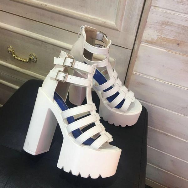 european summer night club shoes thick platform super high heels stage performance white heel sandals, Black
european summer night club shoes thick platform super high heels stage performance white heel sandals, Black