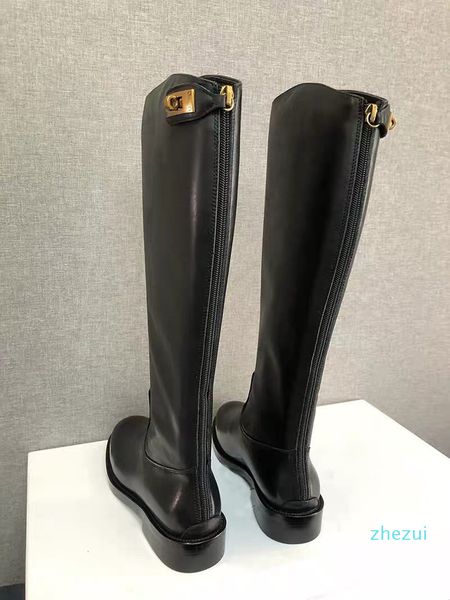designer knight boots thin leather buckle side zipper women's knee height flat boots fashionable, Black
designer knight boots thin leather buckle side zipper women's knee height flat boots fashionable, Black