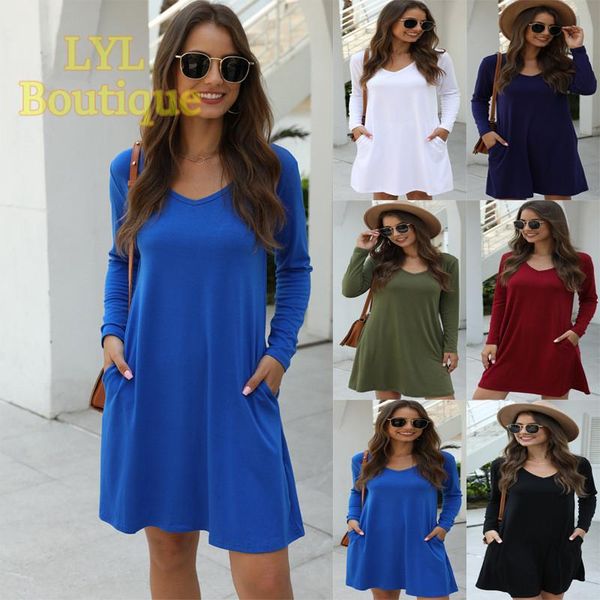 casual dresses neck 2021 v mini women's fashion dress spring autumn loose long sleeve basic pocket solid ladies, Black;gray
casual dresses neck 2021 v mini women's fashion dress spring autumn loose long sleeve basic pocket solid ladies, Black;gray