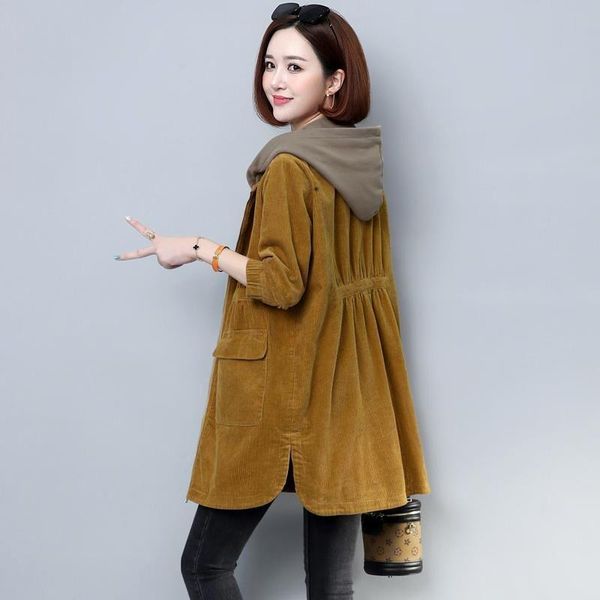 women's trench coats plus size corduroy jacket hooded spring autumn loose windbreaker coat stitching lining long outerwear female, Tan;black
women's trench coats plus size corduroy jacket hooded spring autumn loose windbreaker coat stitching lining long outerwear female, Tan;black