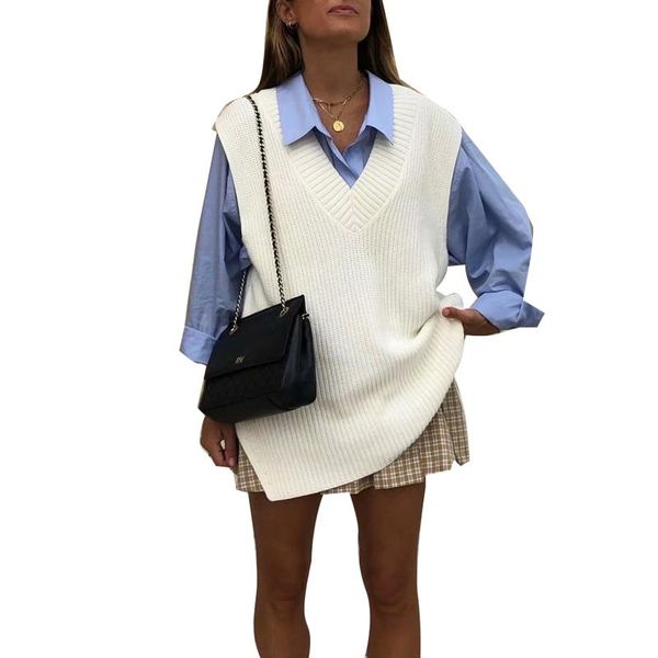 women's vests 2021 fashion elegant vest women solid sweaters ladies sleeveless v neck baggy pullover knitted holiday casual knitwear, Black;white
women's vests 2021 fashion elegant vest women solid sweaters ladies sleeveless v neck baggy pullover knitted holiday casual knitwear, Black;white