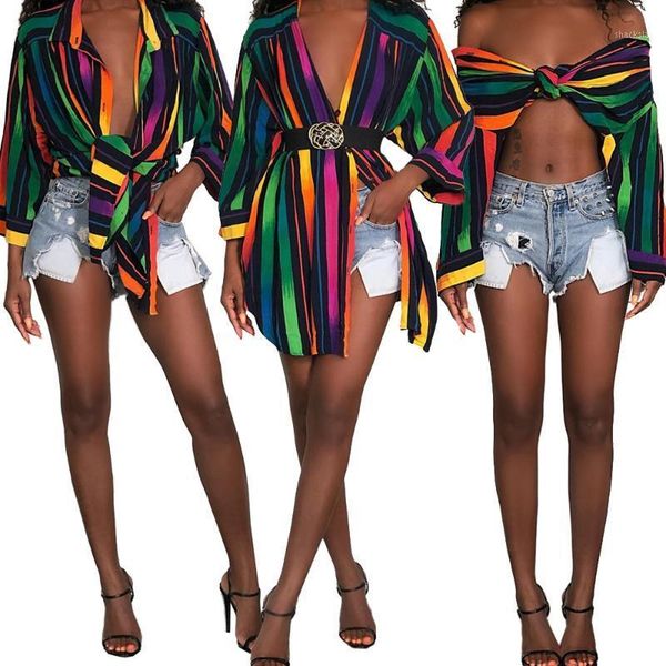 2021 autumn blouse women vintage rainbow stripes print side split long sleeve shirt fashion women's clothing, White
2021 autumn blouse women vintage rainbow stripes print side split long sleeve shirt fashion women's clothing, White