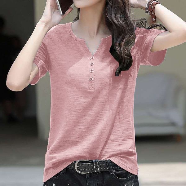 cotton short sleeve slubby cotton 2020 new fashion loose size women's v-neck t-shirt, White;black
cotton short sleeve slubby cotton 2020 new fashion loose size women's v-neck t-shirt, White;black