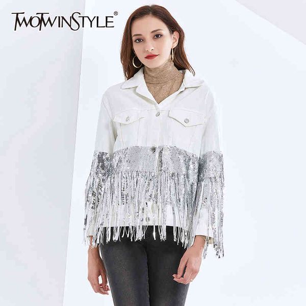 patchwork sequin tassel women's jacket coat lapel collar long sleeve loose oversized for female casual coats 210524, Black;brown
patchwork sequin tassel women's jacket coat lapel collar long sleeve loose oversized for female casual coats 210524, Black;brown