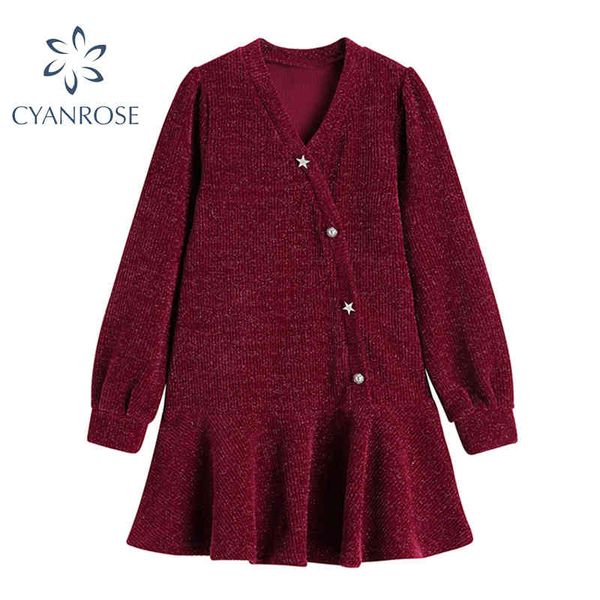 red knit crop dress long sleeve single breasted ruffle short dress female elegant vintage party clubwear fitted vestidos 210417, Black;gray
red knit crop dress long sleeve single breasted ruffle short dress female elegant vintage party clubwear fitted vestidos 210417, Black;gray