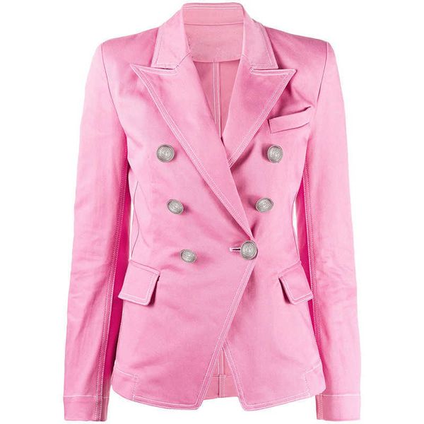 est designer blazer women's double breasted lion buttons stitching contrast pink denim jacket 210526, White;black
est designer blazer women's double breasted lion buttons stitching contrast pink denim jacket 210526, White;black