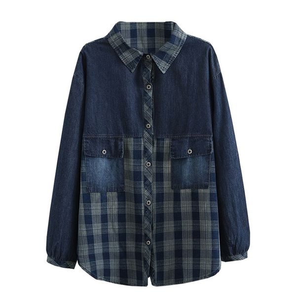 spring/autumn plus size women shirt fashion casual clothes loose long sleeve washed denim plaid blouses 211106, Black
spring/autumn plus size women shirt fashion casual clothes loose long sleeve washed denim plaid blouses 211106, Black
