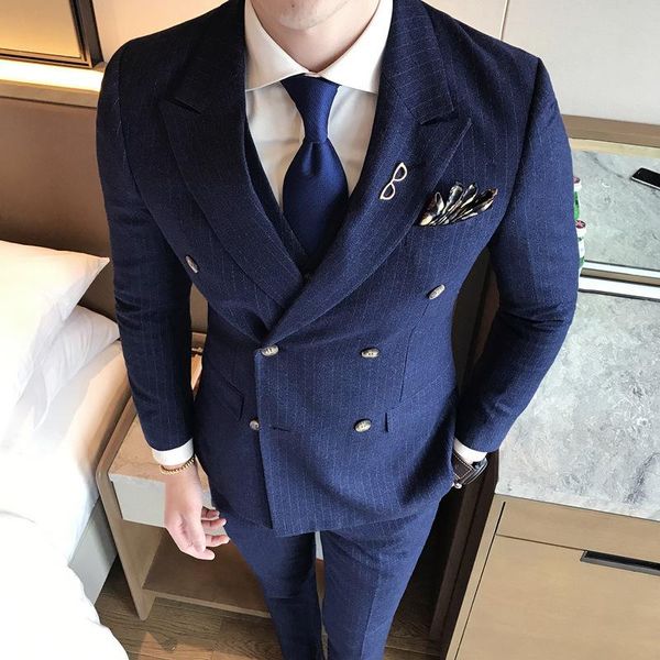 men's suits & blazers spot vertical stripes slim trendy business suit temperament three-piece double-breasted, White;black
men's suits & blazers spot vertical stripes slim trendy business suit temperament three-piece double-breasted, White;black