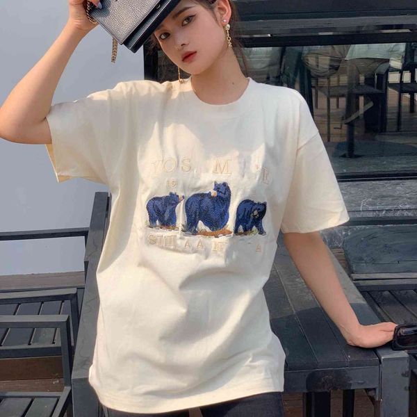 luxury design three bears short t-shirt women's summer american embroidery letter half sleeve fashion couple, White
luxury design three bears short t-shirt women's summer american embroidery letter half sleeve fashion couple, White