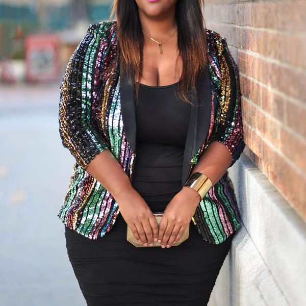 women's suits & blazers womens clothing winter notched full sleeve coat striped sequined fashion office lady plus size xl-5xl, White;black
women's suits & blazers womens clothing winter notched full sleeve coat striped sequined fashion office lady plus size xl-5xl, White;black